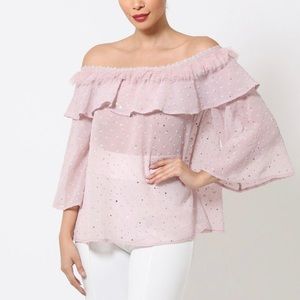 Polka Dot Sheer Off Shoulder Top